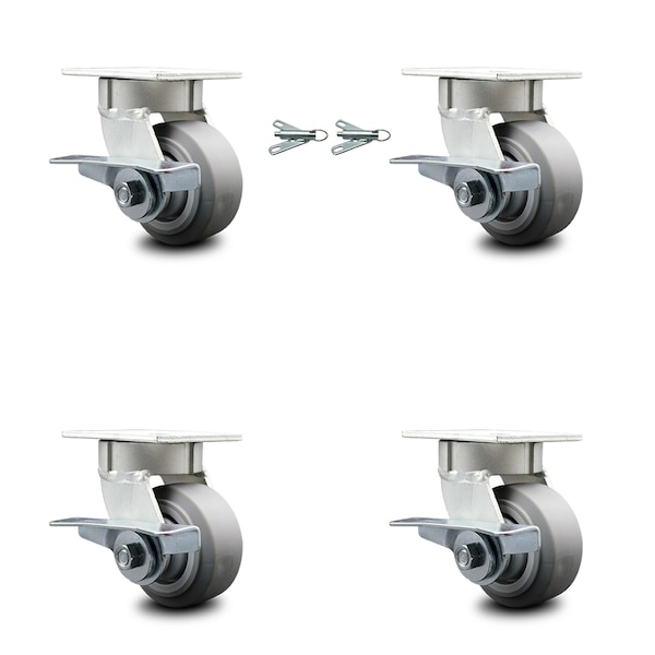 Service Caster 4 Inch Kingpinless Thermoplastic Rubber Wheel Caster Brakes 2 Swivel Locks, 4PK SCC-KP30S420-TPRRF-SLB-BSL-2-SLB-2 - main